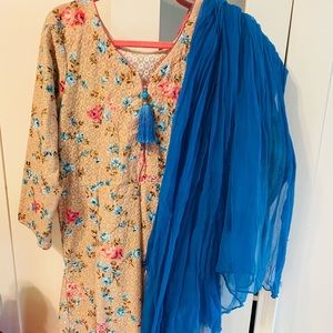 Pakistani Floral dress with dupata(veil)